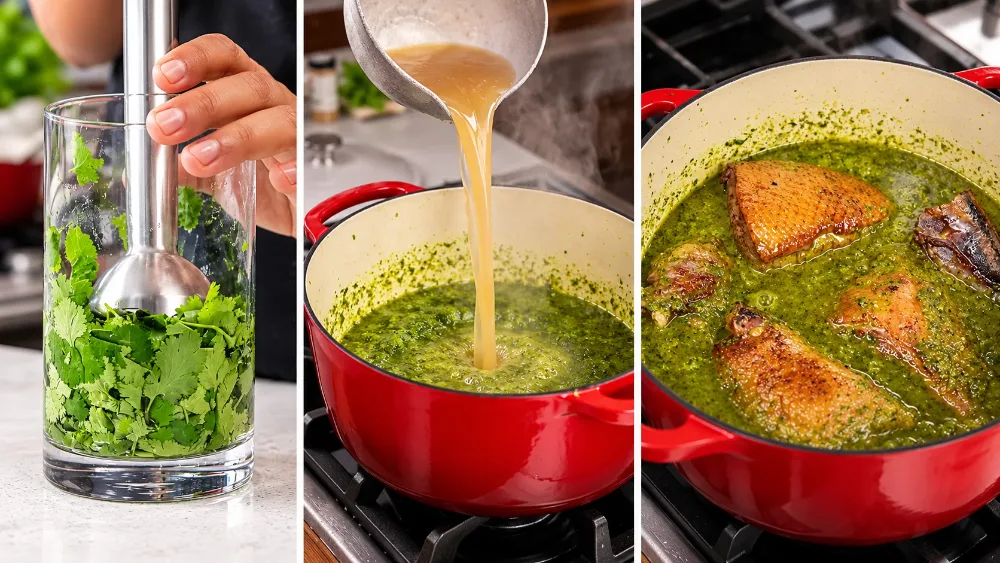Step 3: Braising in Cerveza Negra & Late Cilantro Infusion
