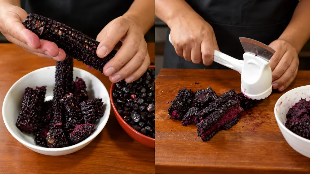 Step 1: Cracking the Dried Maíz Morado Cobs