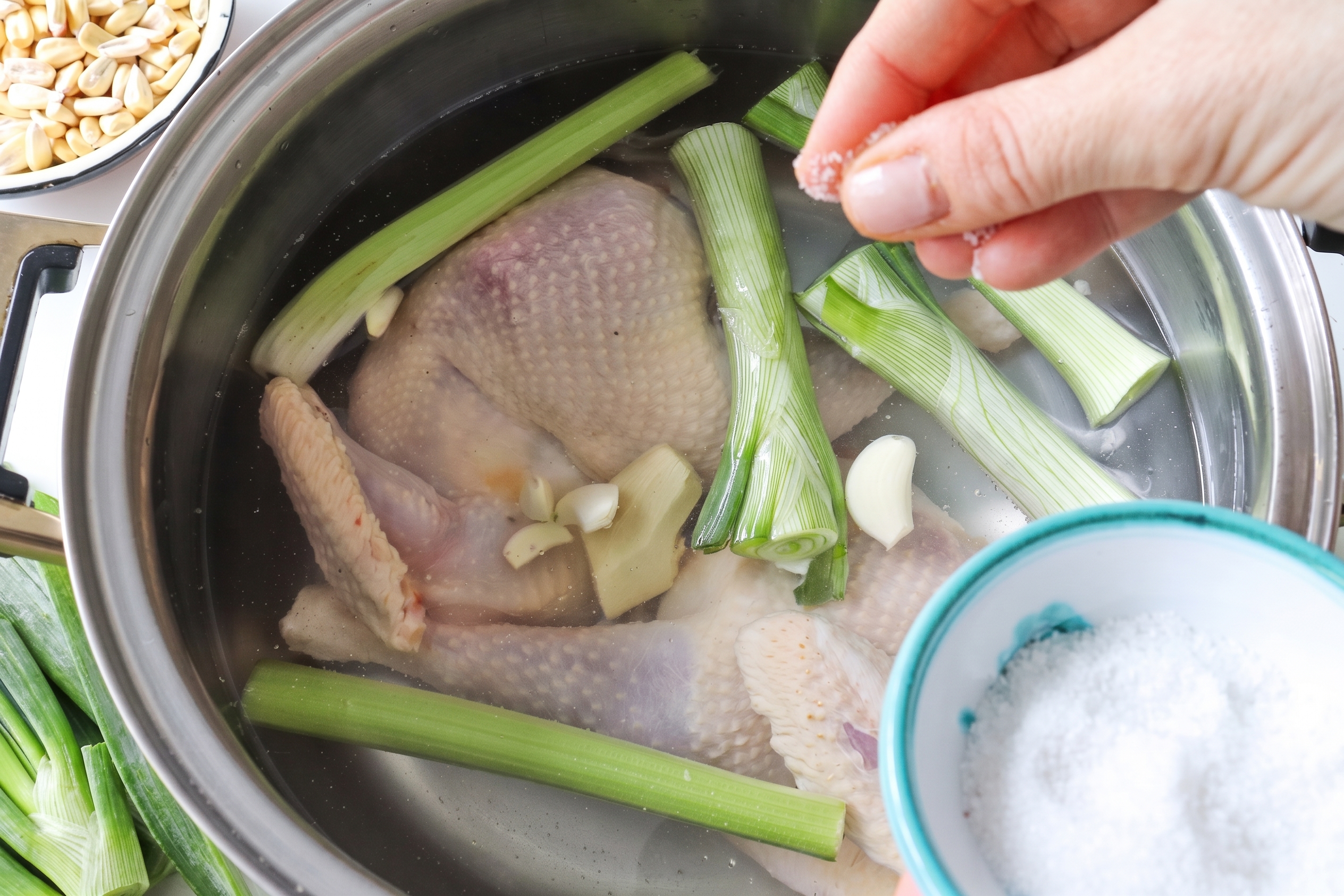 Step 1: Poaching Chicken in Aromatic Herb Stock
