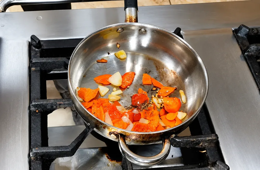 Step 2: Sautéing the Peppers, Red Onion & Garlic